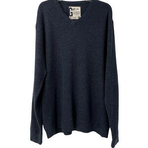Vintage GAP Ribbed Knit Sweater Mens XXL Navy V Neck Cotton‎ Nylon Wool